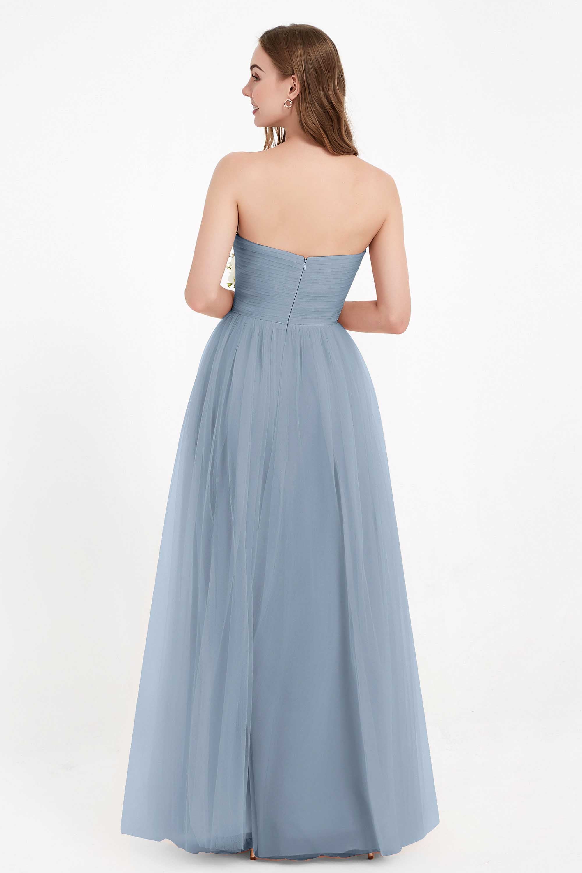 Sweetheart Neckline Tulle Bridesmaid Dress Long Pleated Ruched Formal Evening Gowns Dresses