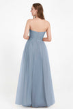 Sweetheart Neckline Tulle Bridesmaid Dress Long Pleated Ruched Formal Evening Gowns Dresses