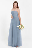 Sweetheart Neckline Tulle Bridesmaid Dress Long Pleated Ruched Formal Evening Gowns Dresses