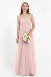 Sweetheart Neckline Tulle Bridesmaid Dress Long Pleated Ruched Formal Evening Gowns Dresses