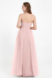 Sweetheart Neckline Tulle Bridesmaid Dress Long Pleated Ruched Formal Evening Gowns Dresses