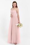 Sweetheart Neckline Tulle Bridesmaid Dress Long Pleated Ruched Formal Evening Gowns Dresses