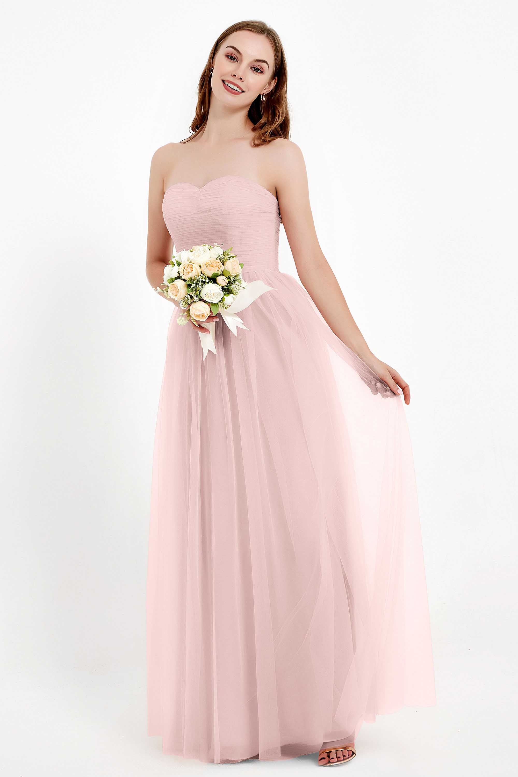 Sweetheart Neckline Tulle Bridesmaid Dress Long Pleated Ruched Formal Evening Gowns Dresses