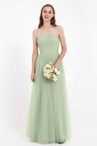 Sweetheart Neckline Tulle Bridesmaid Dress Long Pleated Ruched Formal Evening Gowns Dresses
