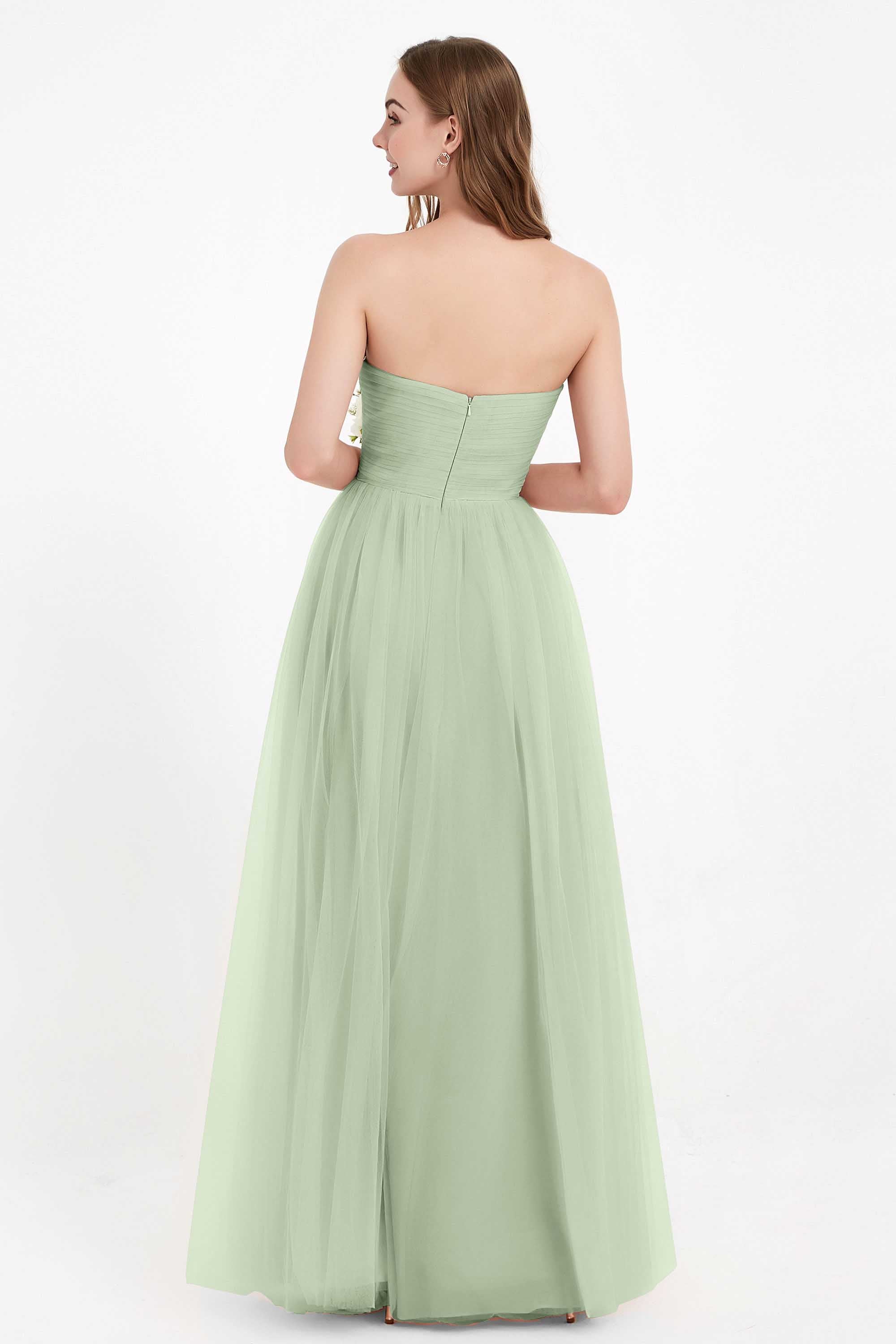 Sweetheart Neckline Tulle Bridesmaid Dress Long Pleated Ruched Formal Evening Gowns Dresses