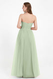 Sweetheart Neckline Tulle Bridesmaid Dress Long Pleated Ruched Formal Evening Gowns Dresses