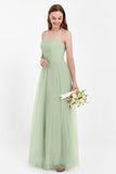 Sweetheart Neckline Tulle Bridesmaid Dress Long Pleated Ruched Formal Evening Gowns Dresses