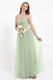 Sweetheart Neckline Tulle Bridesmaid Dress Long Pleated Ruched Formal Evening Gowns Dresses