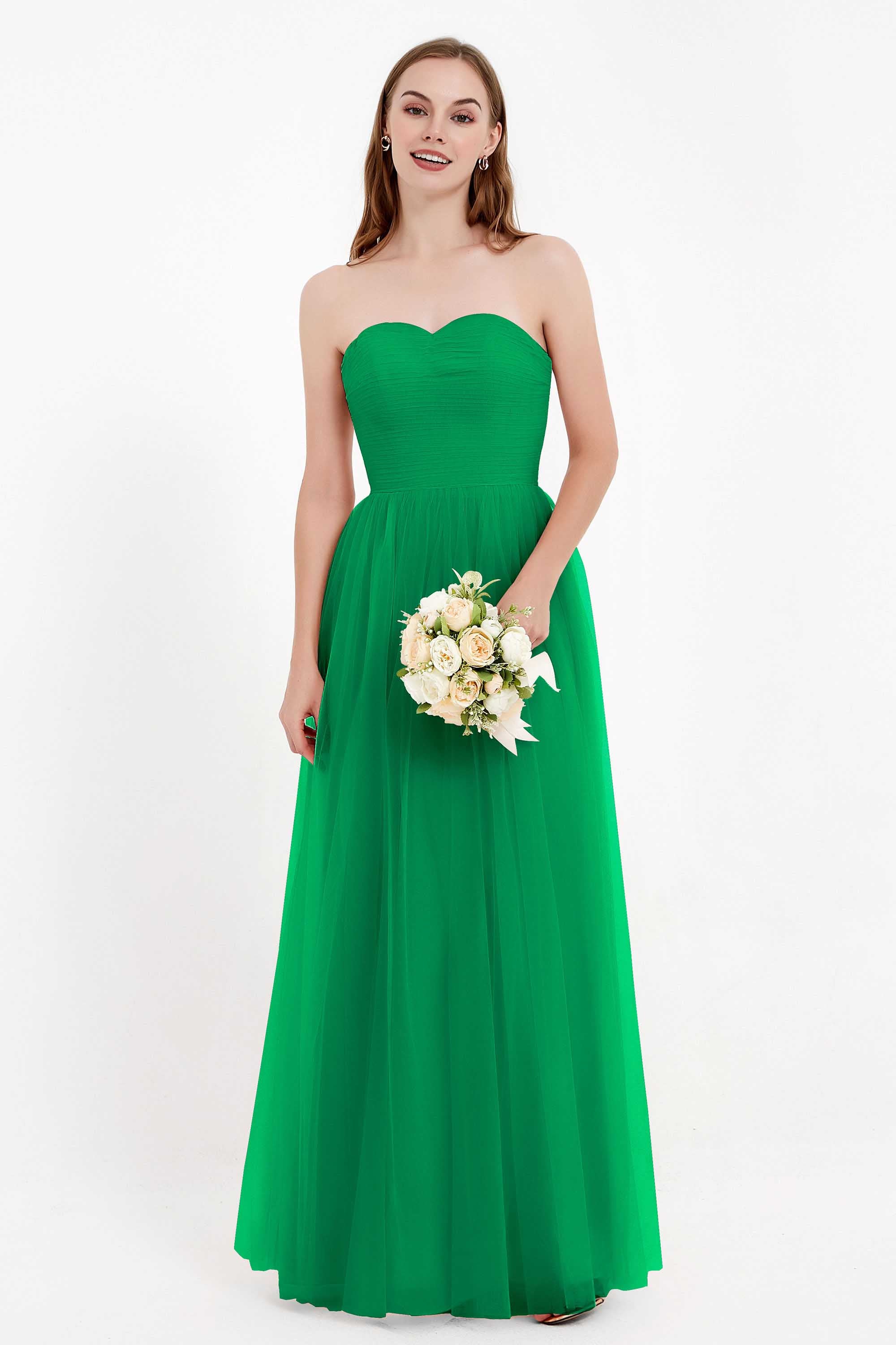 Sweetheart Neckline Tulle Bridesmaid Dress Long Pleated Ruched Formal Evening Gowns Dresses