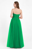 Sweetheart Neckline Tulle Bridesmaid Dress Long Pleated Ruched Formal Evening Gowns Dresses