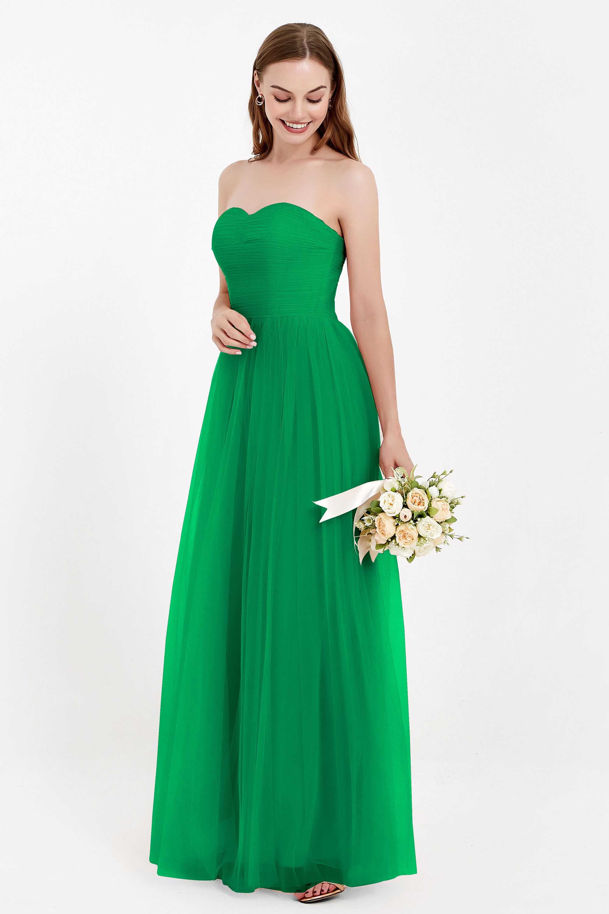 Sweetheart Neckline Tulle Bridesmaid Dress Long Pleated Ruched Formal Evening Gowns Dresses