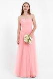 Sweetheart Neckline Tulle Bridesmaid Dress Long Pleated Ruched Formal Evening Gowns Dresses