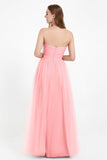 Sweetheart Neckline Tulle Bridesmaid Dress Long Pleated Ruched Formal Evening Gowns Dresses