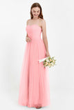 Sweetheart Neckline Tulle Bridesmaid Dress Long Pleated Ruched Formal Evening Gowns Dresses