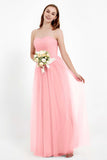 Sweetheart Neckline Tulle Bridesmaid Dress Long Pleated Ruched Formal Evening Gowns Dresses