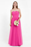 Sweetheart Neckline Tulle Bridesmaid Dress Long Pleated Ruched Formal Evening Gowns Dresses