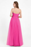 Sweetheart Neckline Tulle Bridesmaid Dress Long Pleated Ruched Formal Evening Gowns Dresses