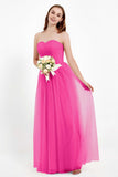 Sweetheart Neckline Tulle Bridesmaid Dress Long Pleated Ruched Formal Evening Gowns Dresses