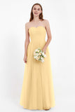 Sweetheart Neckline Tulle Bridesmaid Dress Long Pleated Ruched Formal Evening Gowns Dresses