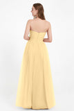 Sweetheart Neckline Tulle Bridesmaid Dress Long Pleated Ruched Formal Evening Gowns Dresses