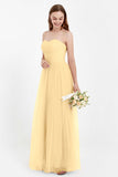 Sweetheart Neckline Tulle Bridesmaid Dress Long Pleated Ruched Formal Evening Gowns Dresses