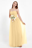 Sweetheart Neckline Tulle Bridesmaid Dress Long Pleated Ruched Formal Evening Gowns Dresses