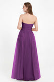 Sweetheart Neckline Tulle Bridesmaid Dress Long Pleated Ruched Formal Evening Gowns Dresses