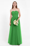Sweetheart Neckline Tulle Bridesmaid Dress Long Pleated Ruched Formal Evening Gowns Dresses