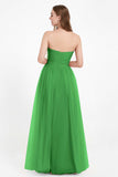 Sweetheart Neckline Tulle Bridesmaid Dress Long Pleated Ruched Formal Evening Gowns Dresses