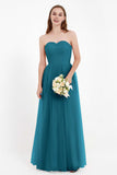 Sweetheart Neckline Tulle Bridesmaid Dress Long Pleated Ruched Formal Evening Gowns Dresses