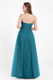 Sweetheart Neckline Tulle Bridesmaid Dress Long Pleated Ruched Formal Evening Gowns Dresses