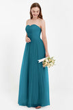 Sweetheart Neckline Tulle Bridesmaid Dress Long Pleated Ruched Formal Evening Gowns Dresses