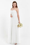 Sweetheart Neckline Tulle Bridesmaid Dress Long Pleated Ruched Formal Evening Gowns Dresses