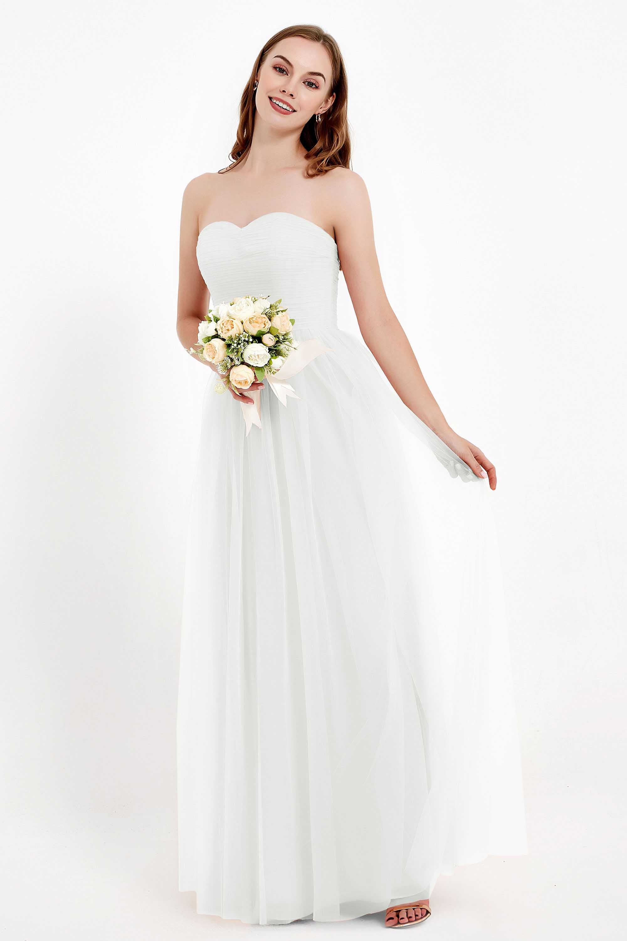 Sweetheart Neckline Tulle Bridesmaid Dress Long Pleated Ruched Formal Evening Gowns Dresses