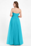Sweetheart Neckline Tulle Bridesmaid Dress Long Pleated Ruched Formal Evening Gowns Dresses