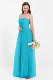Sweetheart Neckline Tulle Bridesmaid Dress Long Pleated Ruched Formal Evening Gowns Dresses