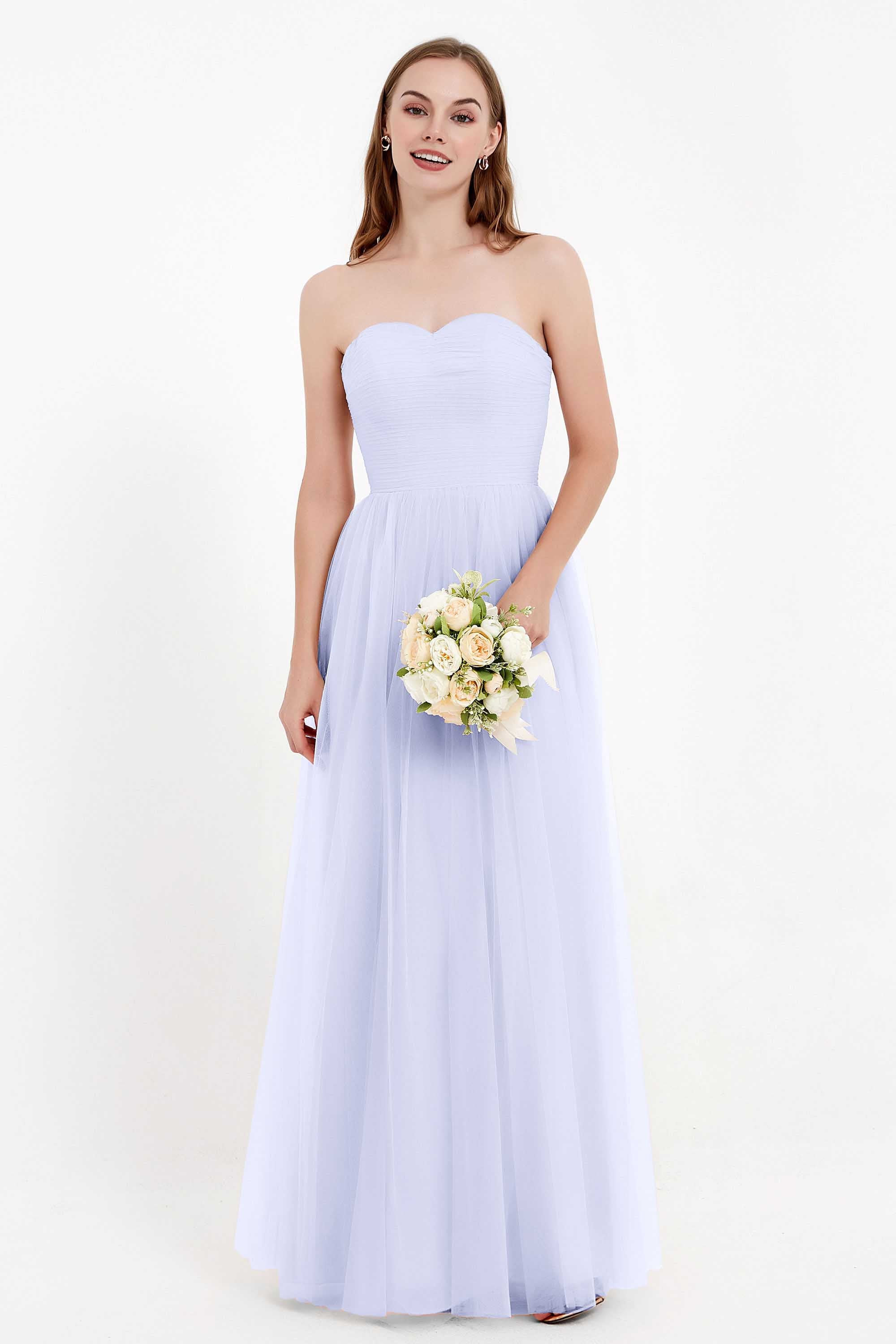 Sweetheart Neckline Tulle Bridesmaid Dress Long Pleated Ruched Formal Evening Gowns Dresses