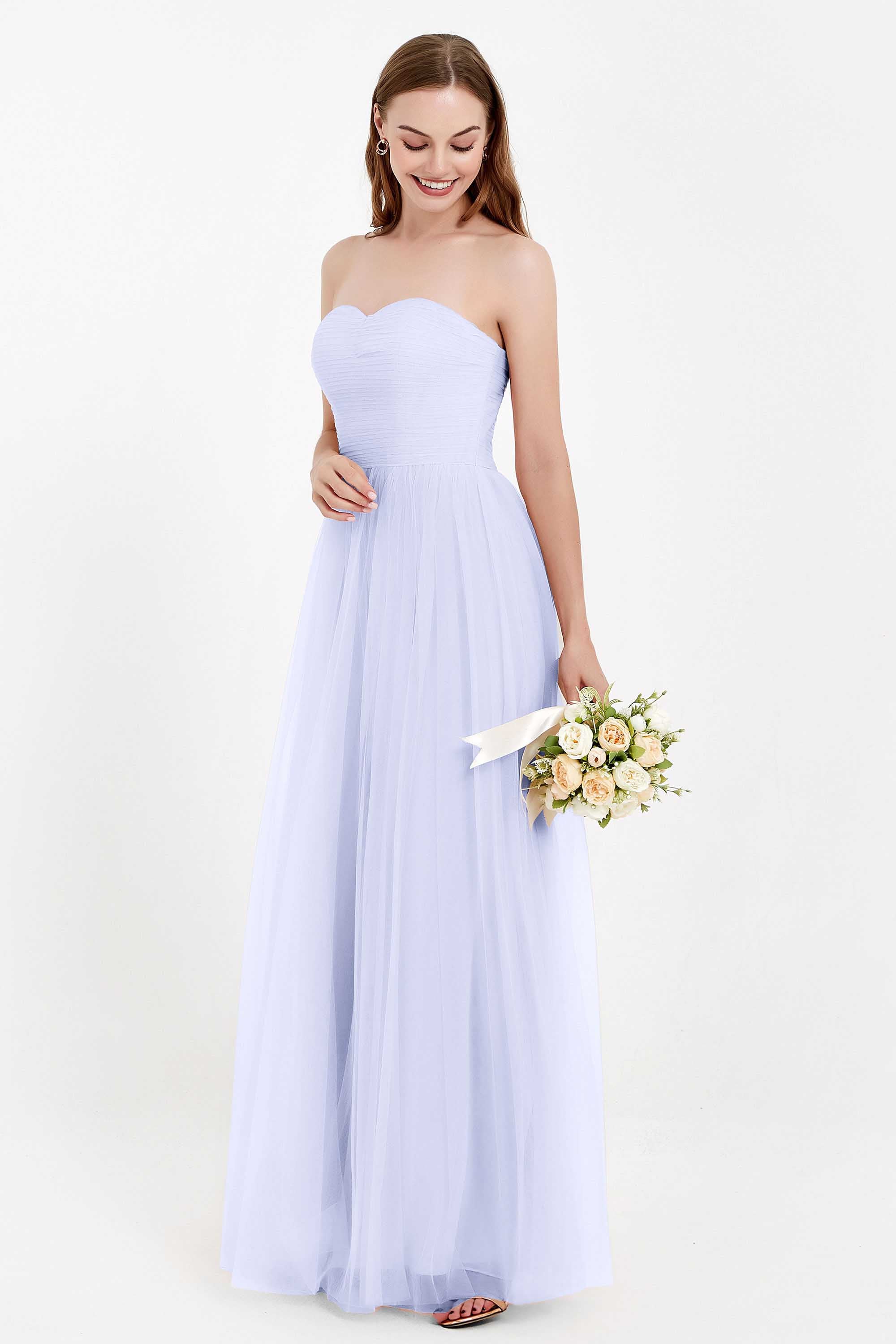 Sweetheart Neckline Tulle Bridesmaid Dress Long Pleated Ruched Formal Evening Gowns Dresses