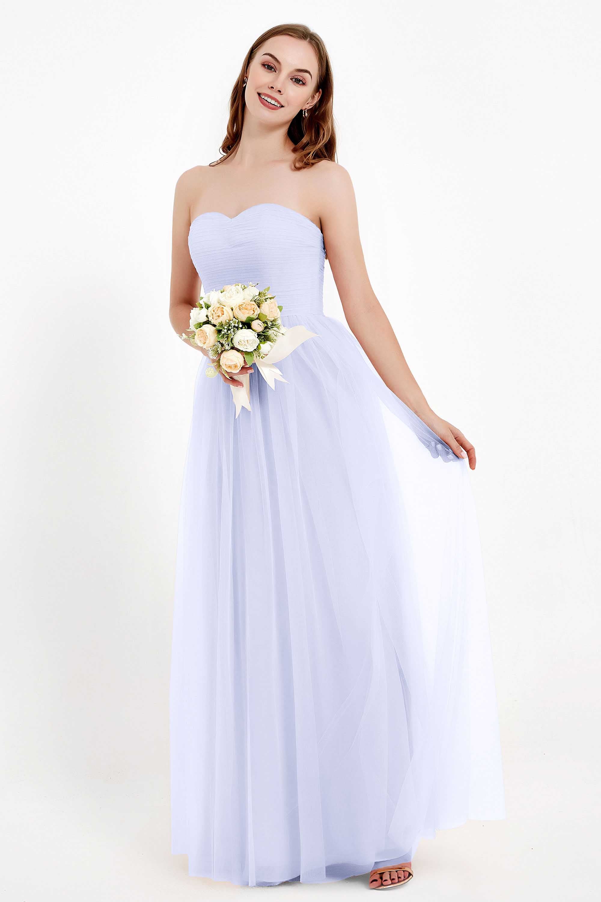 Sweetheart Neckline Tulle Bridesmaid Dress Long Pleated Ruched Formal Evening Gowns Dresses