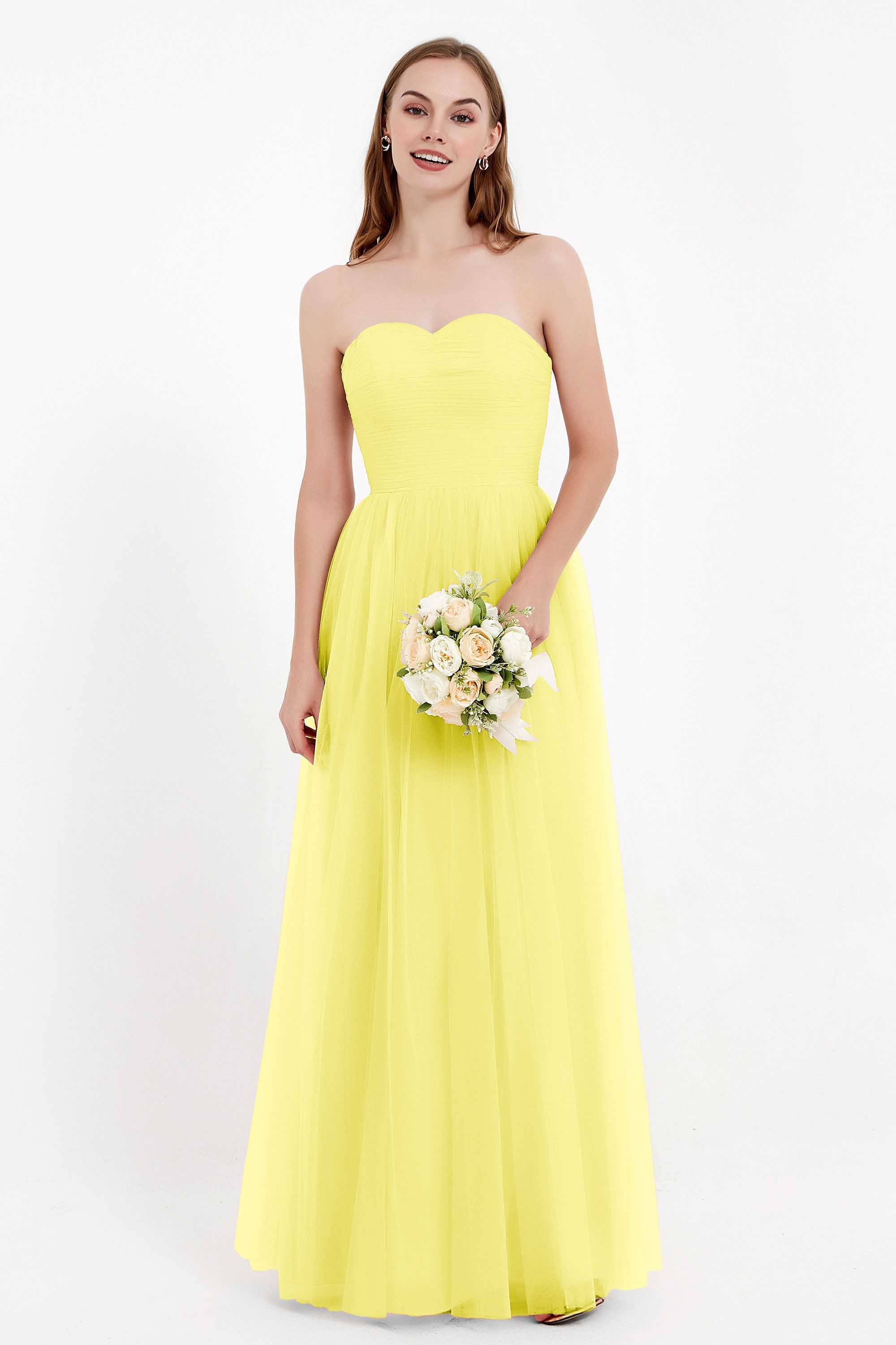 Sweetheart Neckline Tulle Bridesmaid Dress Long Pleated Ruched Formal Evening Gowns Dresses