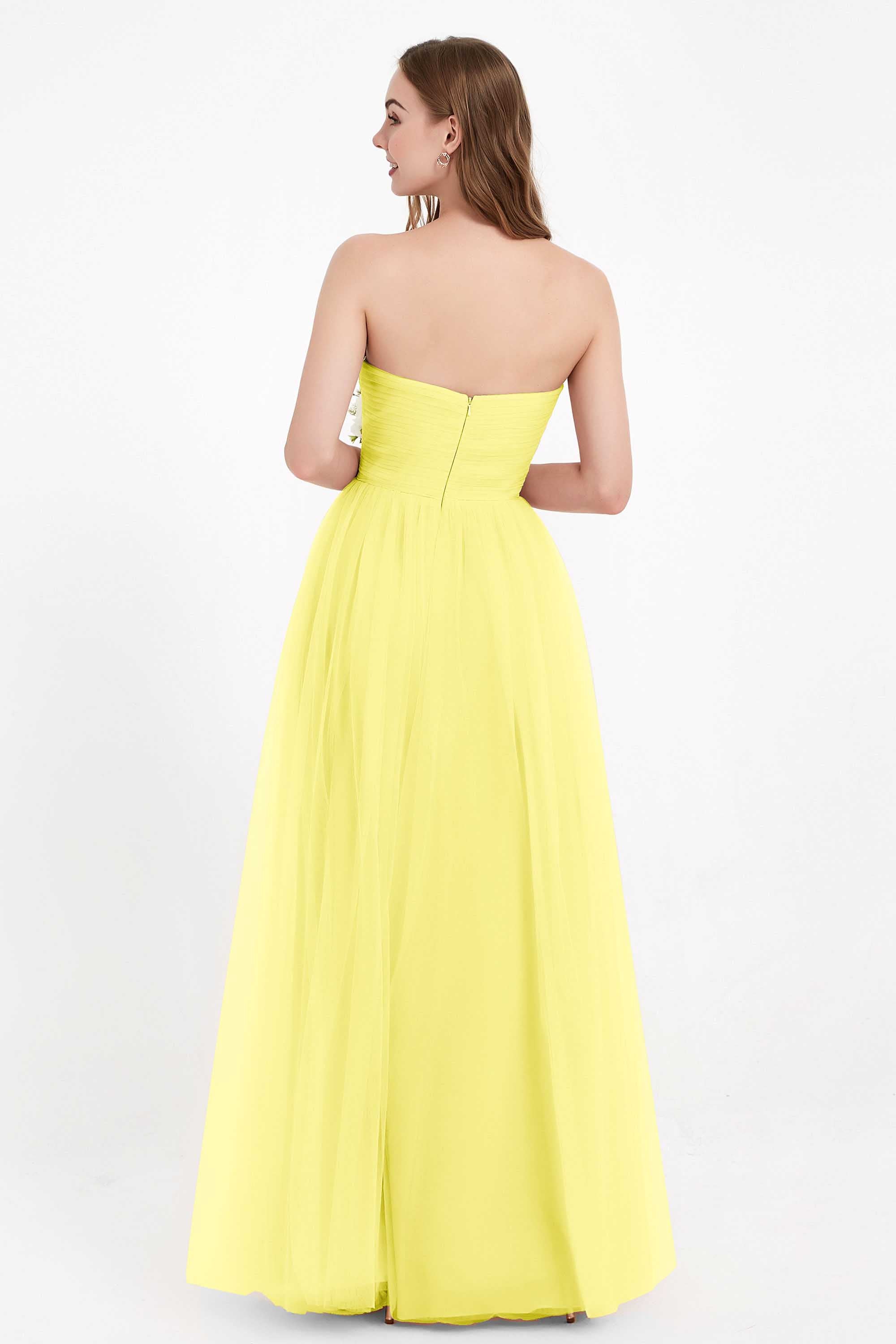 Sweetheart Neckline Tulle Bridesmaid Dress Long Pleated Ruched Formal Evening Gowns Dresses