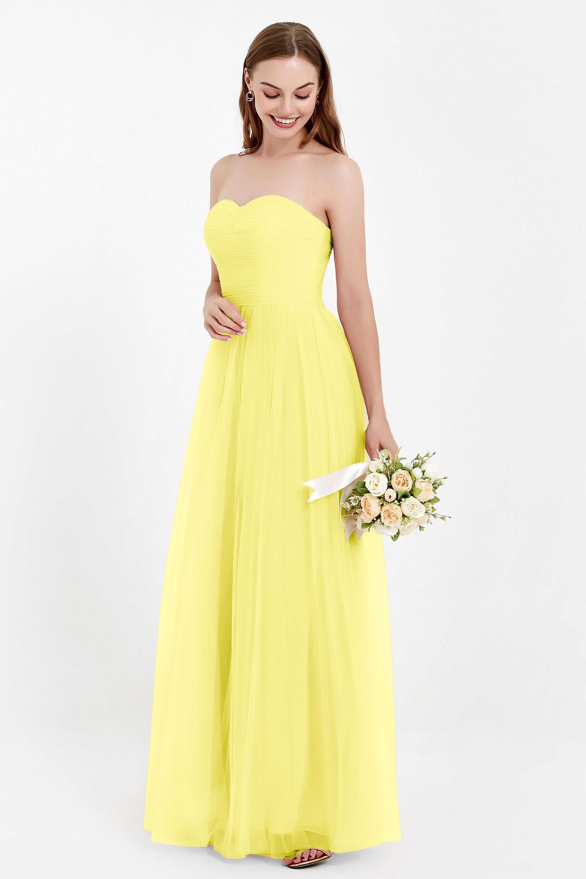 Sweetheart Neckline Tulle Bridesmaid Dress Long Pleated Ruched Formal Evening Gowns Dresses