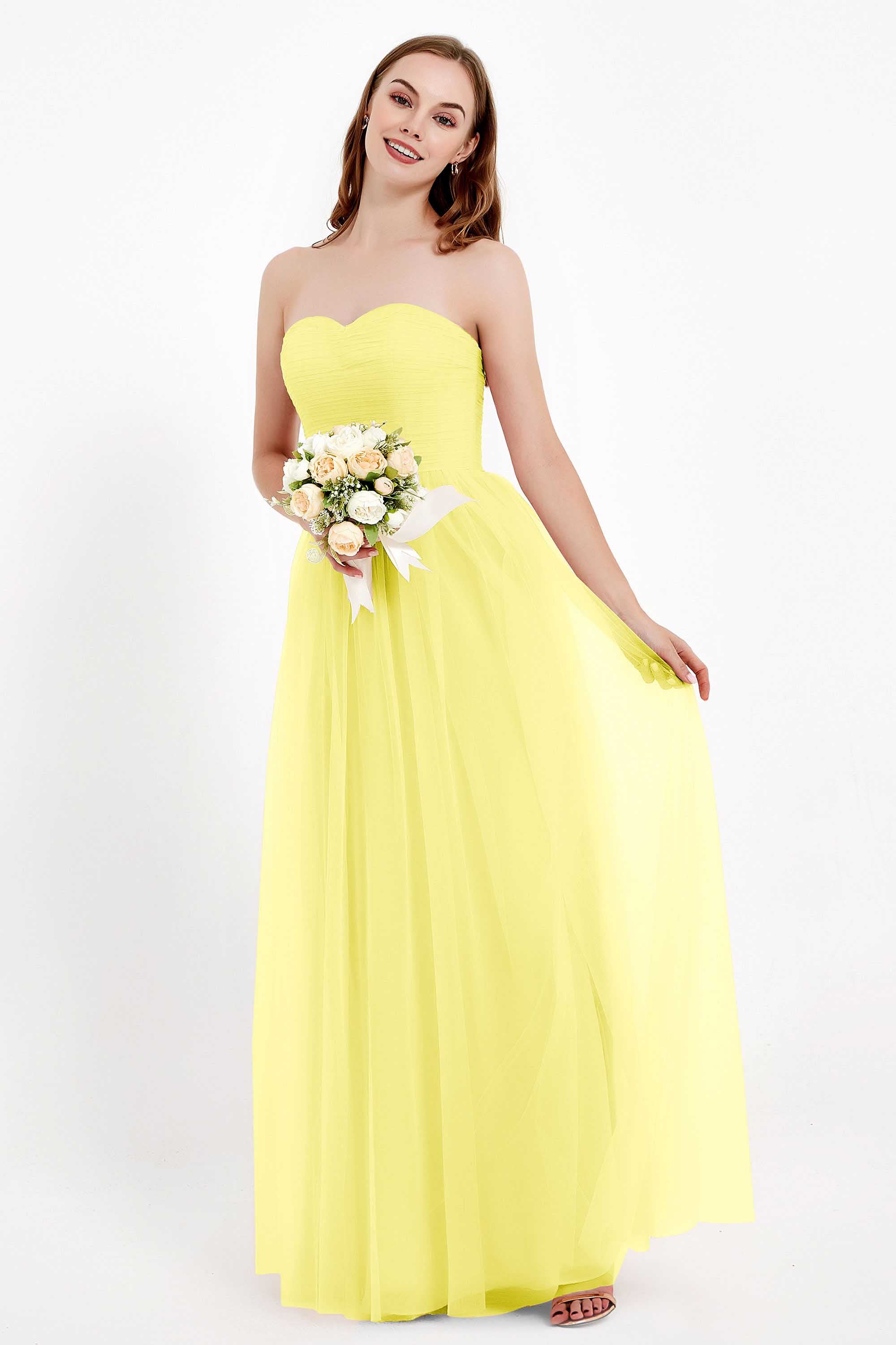 Sweetheart Neckline Tulle Bridesmaid Dress Long Pleated Ruched Formal Evening Gowns Dresses