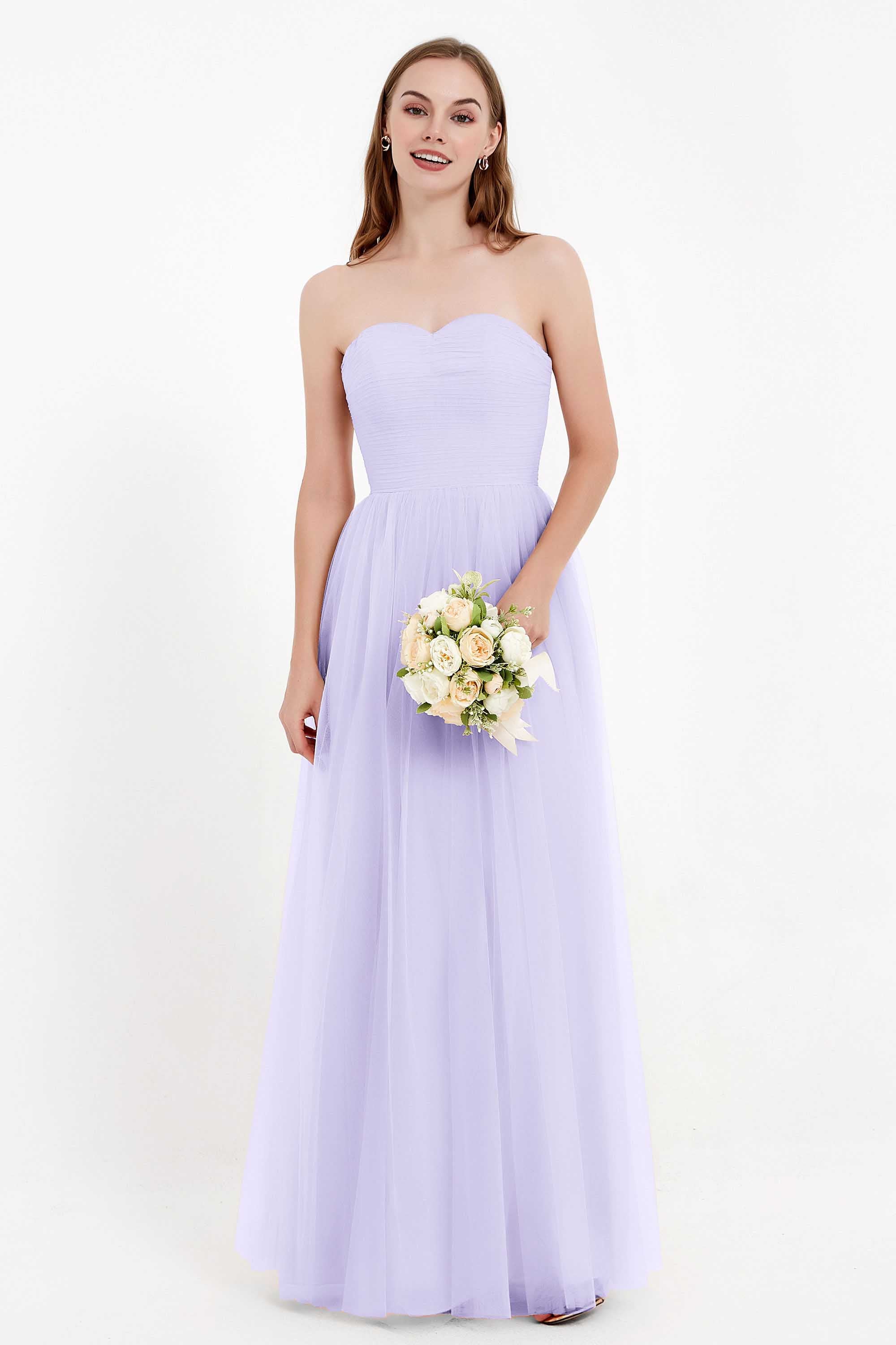 Sweetheart Neckline Tulle Bridesmaid Dress Long Pleated Ruched Formal Evening Gowns Dresses