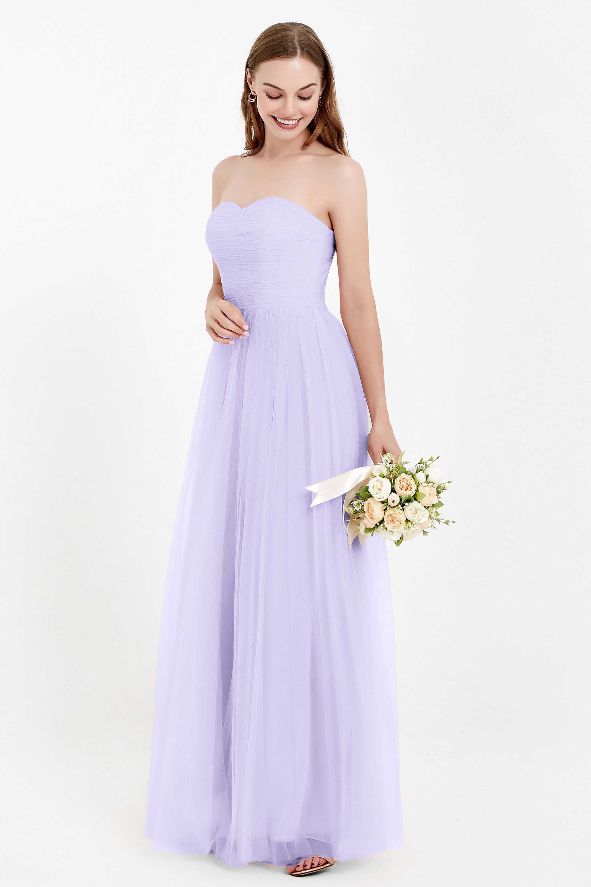 Sweetheart Neckline Tulle Bridesmaid Dress Long Pleated Ruched Formal Evening Gowns Dresses
