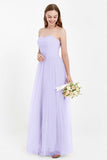 Sweetheart Neckline Tulle Bridesmaid Dress Long Pleated Ruched Formal Evening Gowns Dresses