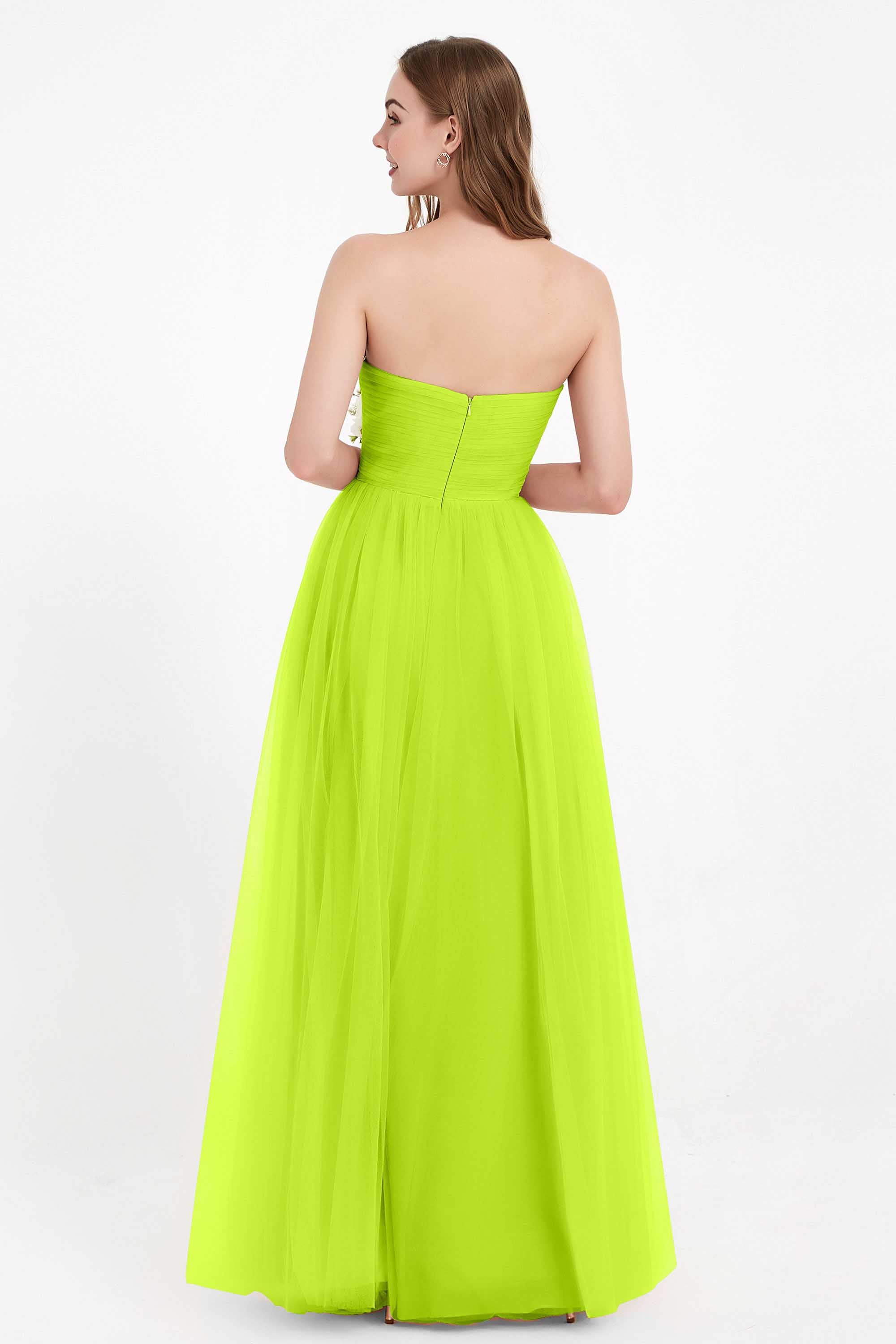 Sweetheart Neckline Tulle Bridesmaid Dress Long Pleated Ruched Formal Evening Gowns Dresses