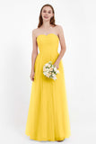 Sweetheart Neckline Tulle Bridesmaid Dress Long Pleated Ruched Formal Evening Gowns Dresses
