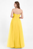 Sweetheart Neckline Tulle Bridesmaid Dress Long Pleated Ruched Formal Evening Gowns Dresses
