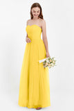 Sweetheart Neckline Tulle Bridesmaid Dress Long Pleated Ruched Formal Evening Gowns Dresses